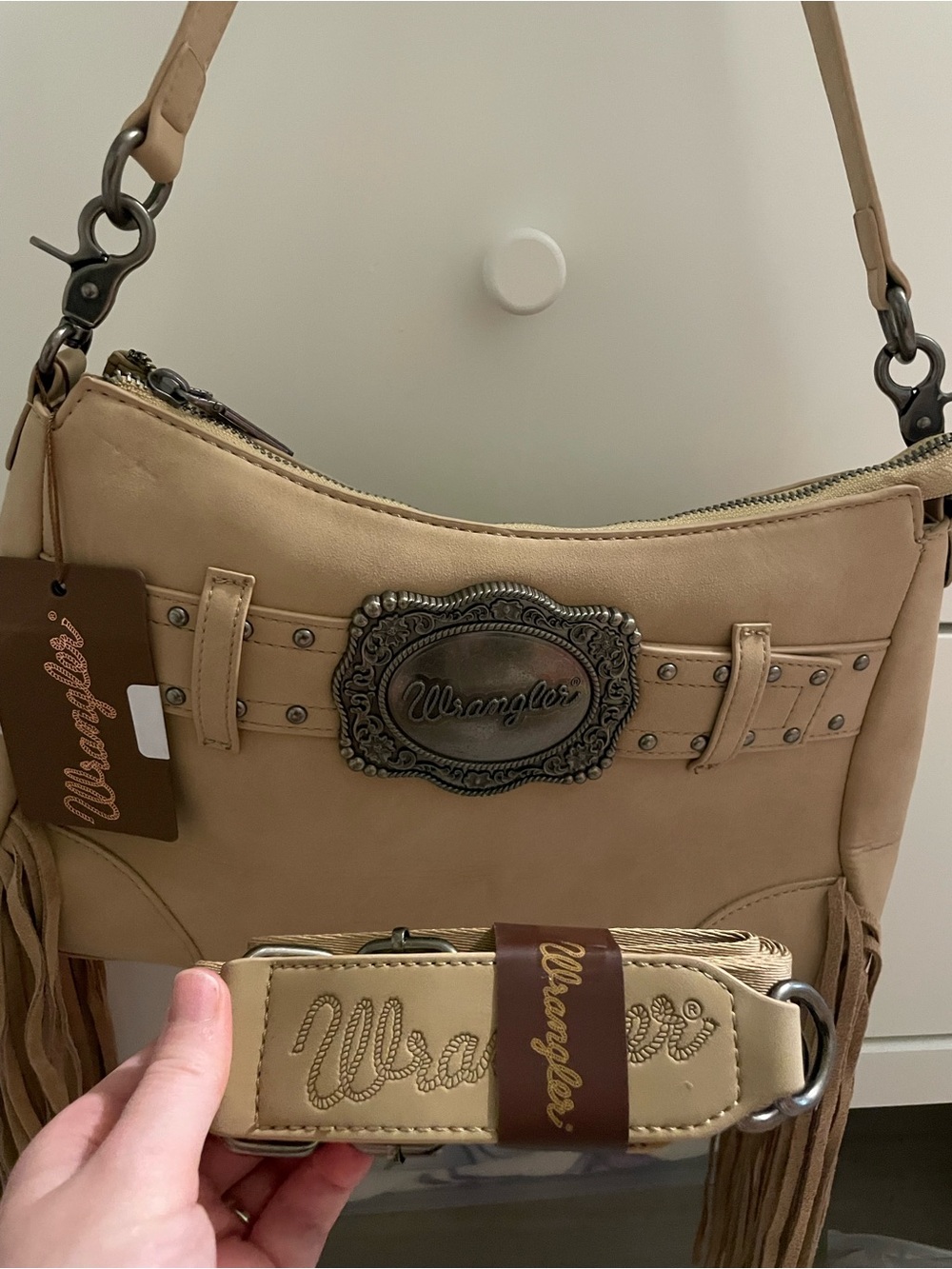 Wrangler Buckle and Fringe Satchel Bag - Picture 5 of 6